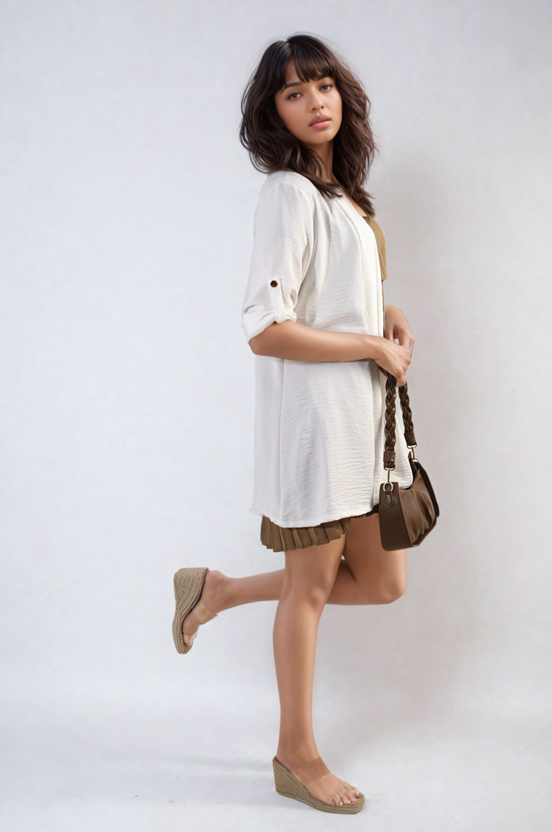 Open Front Roll Up Sleeve Cardigan-10