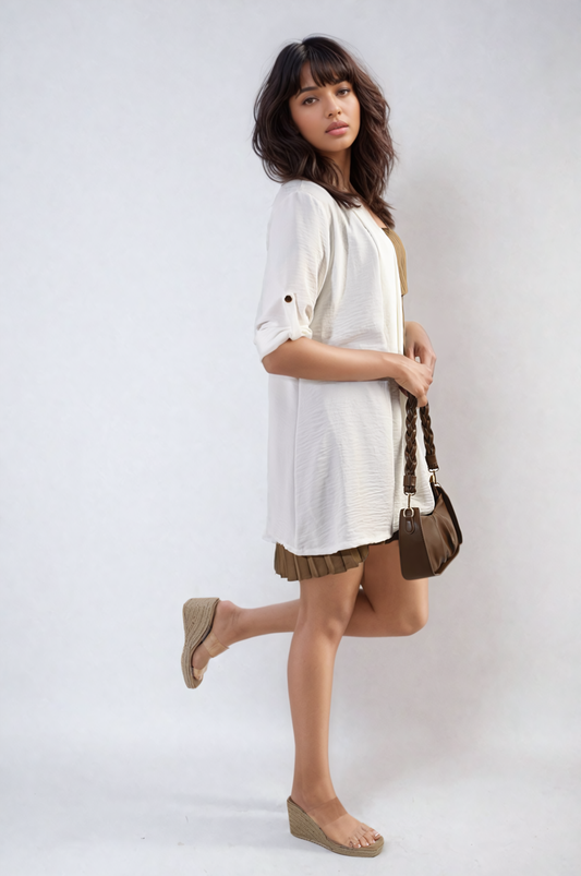 Open Front Roll Up Sleeve Cardigan-10