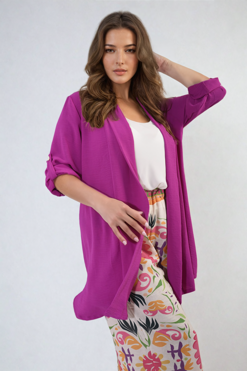 Open Front Roll Up Sleeve Cardigan-16