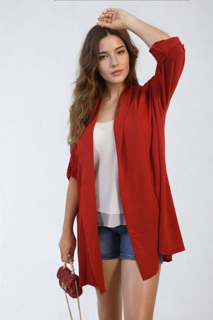 Open Front Roll Up Sleeve Cardigan-18