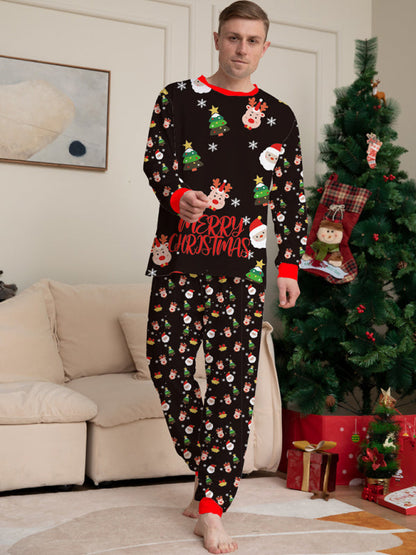 New Santa Claus printed long-sleeved home wear pajamas parent-child set (dad style)