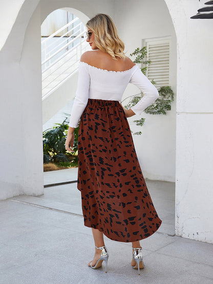 Women's Dot Print Ruffled Asymmetric Skirt