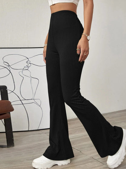 Women's Solid Color High Waist Flare Knit Pants