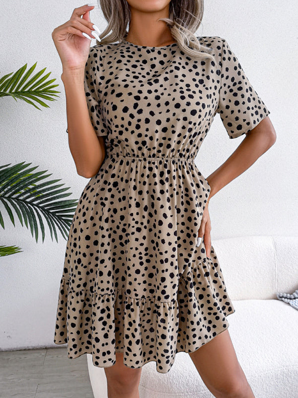 New casual polka dot waist ruffled dress