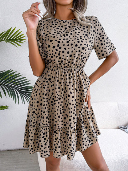 New casual polka dot waist ruffled dress