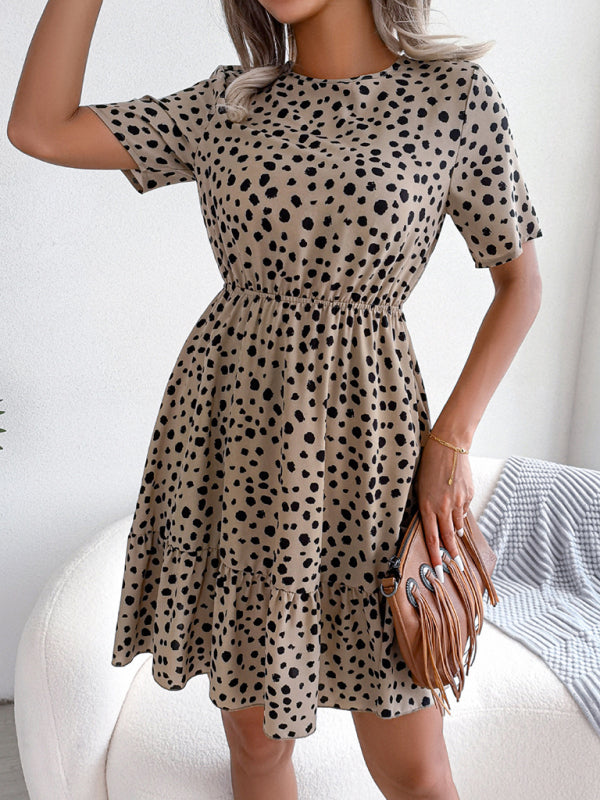 New casual polka dot waist ruffled dress
