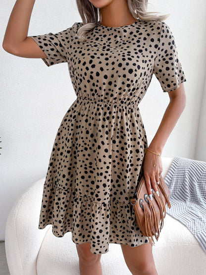 New casual polka dot waist ruffled dress