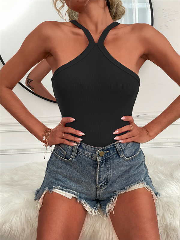 Women's Solid Color Cross Neck Tank Top