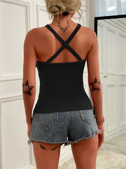 Women's Solid Color Cross Neck Tank Top