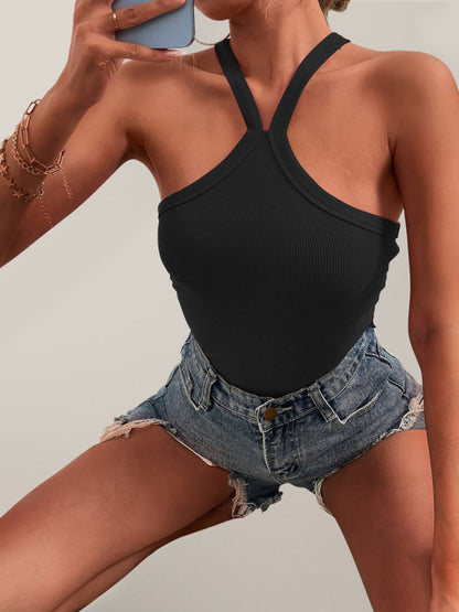 Women's Solid Color Cross Neck Tank Top