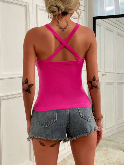 Women's Solid Color Cross Neck Tank Top