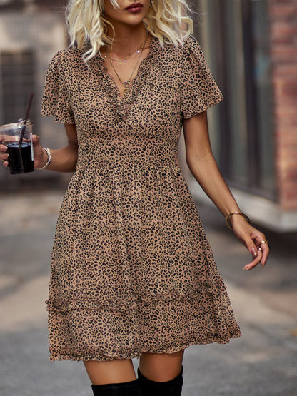 Women's Floral Print Flutter Sleeve Faux Wrap Mini Dress