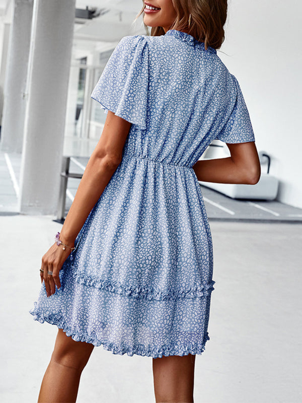 Women's Floral Print Flutter Sleeve Faux Wrap Mini Dress