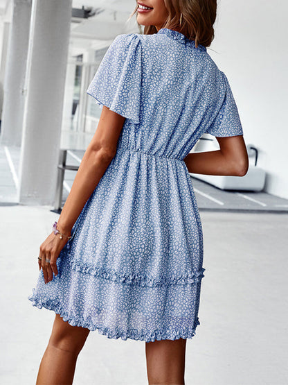 Women's Floral Print Flutter Sleeve Faux Wrap Mini Dress