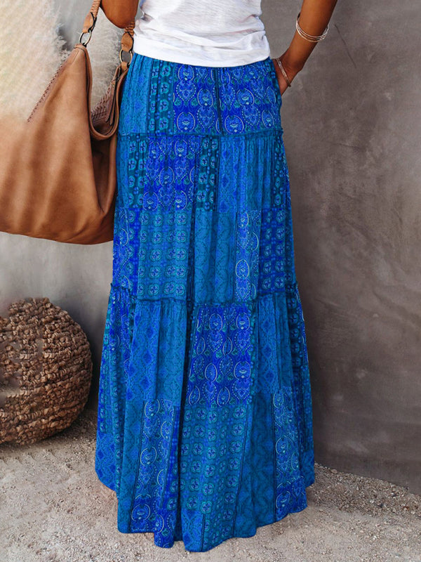 New Bohemian style skirt European and American loose casual high waist long skirt