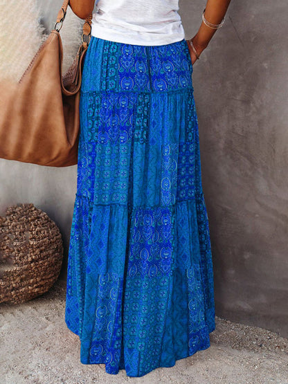 New Bohemian style skirt European and American loose casual high waist long skirt