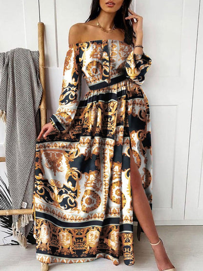 Women's Floral Print The Shoulder Long Sleeve Maxi Dress