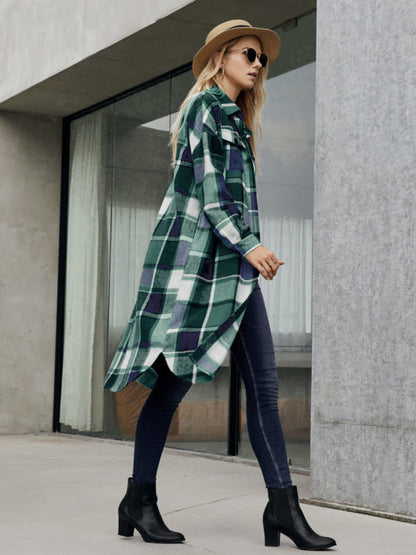 Women's Leopard Plaid Print Plush Stitching Contrast Color Warm Long Sleeve Jacket