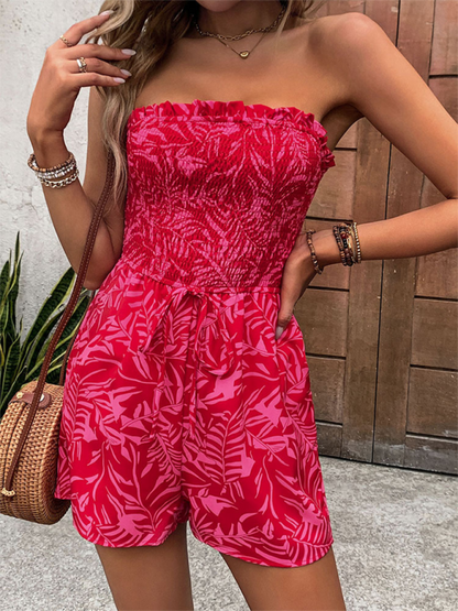 New women's one-shoulder elastic printed tube top jumpsuit