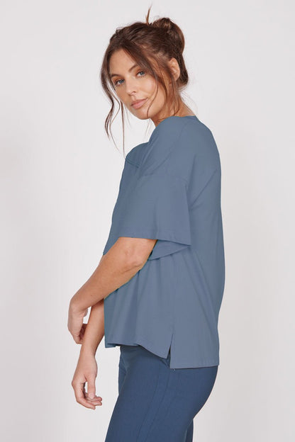 Ella Blue Over Sized V Neck T-Shirt-3