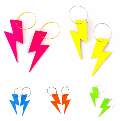 Orange neon cork lightning earrings