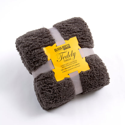 Oversized Fluffy Huggable Teddy Throw Blanket Super Soft Faux Fur Fleece for Sofa or Bed Luxurious Comfort and Warmth in Stylish Colours by OLIVIA ROCCO