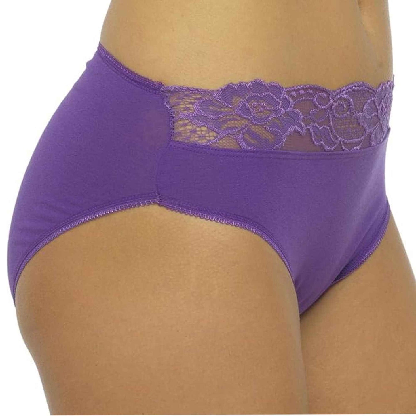 Pack of 10 Cotton Rich Lace Brief Knickers for Women Comfortable Stretch Waistband Assorted Colours Breathable Underwear UK Sizes 10-20 by Daisy Dreamer