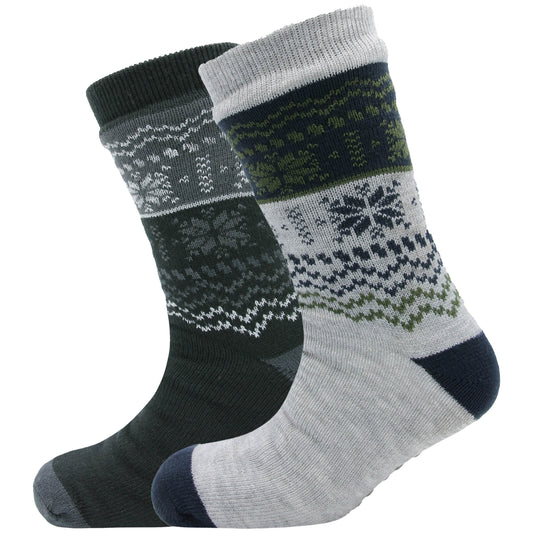 Pack of 2 Men's Chunky Knit Slipper Socks with Grips Thick Warm Non-Slip Indoor Bed Socks Gift by Sock Stack