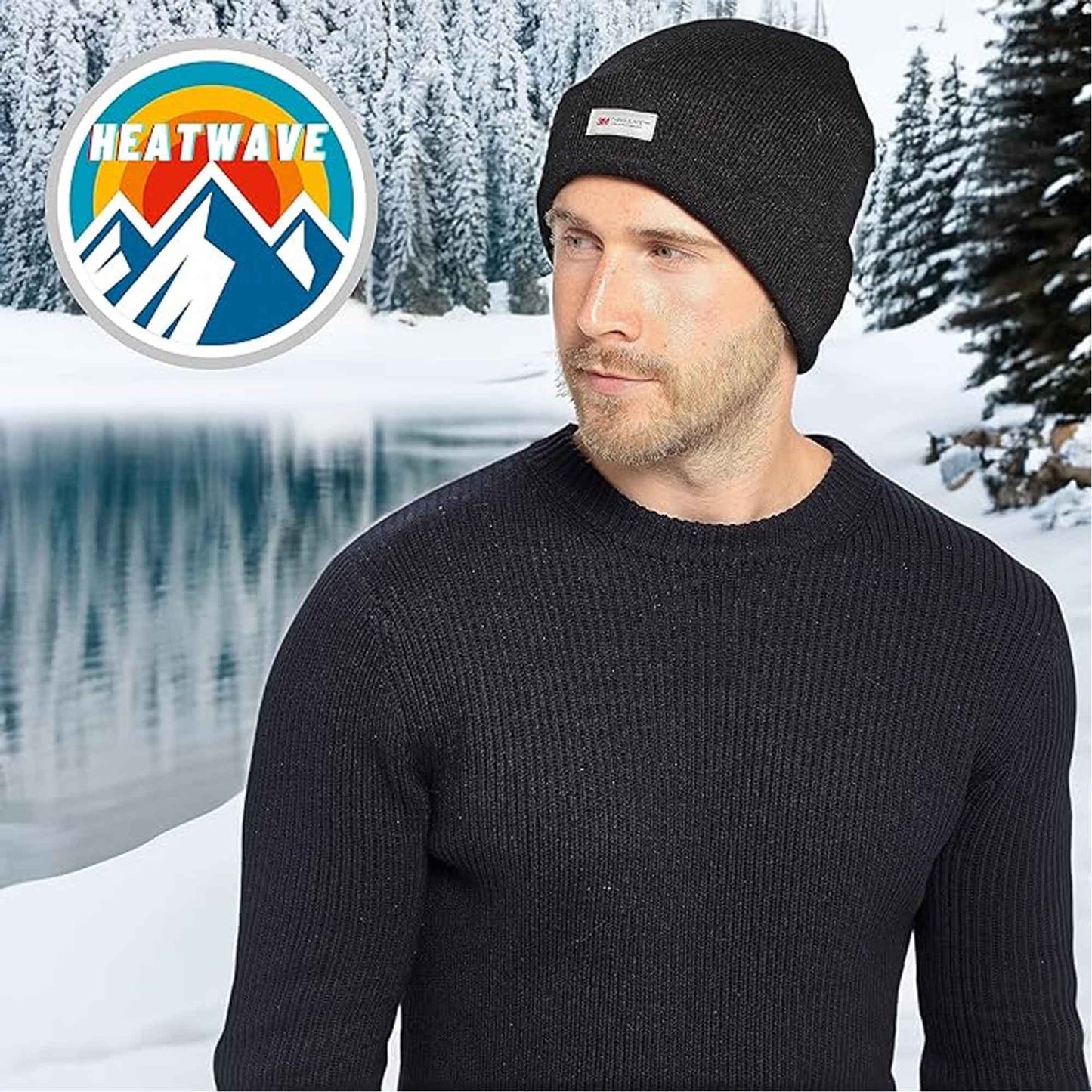 Pack of 2 Mens Winter Ski Beanie Hats with 3M Thinsulate Thermal Lining for Skiing Snowboarding Outdoor Activities Warm Breathable Moisture-Wicking Knit Caps by Sock Stack
