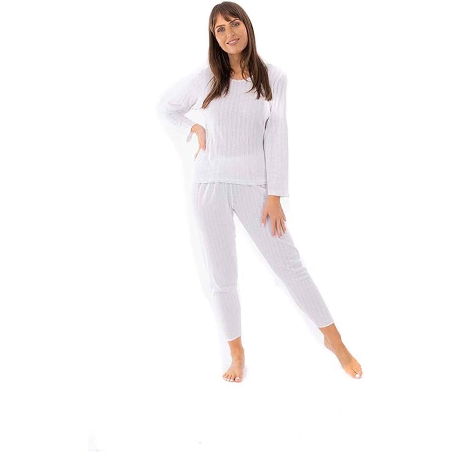 Pack of 2 Womens Thermal Pants Advanced Insulating Yarn Cotton Rich Ribbed Comfort Fit for Running Hiking Workwear in White Grey Black by Heatwave Thermalwear
