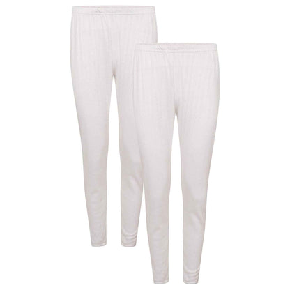 Pack of 2 Womens Thermal Pants Advanced Insulating Yarn Cotton Rich Ribbed Comfort Fit for Running Hiking Workwear in White Grey Black by Heatwave Thermalwear