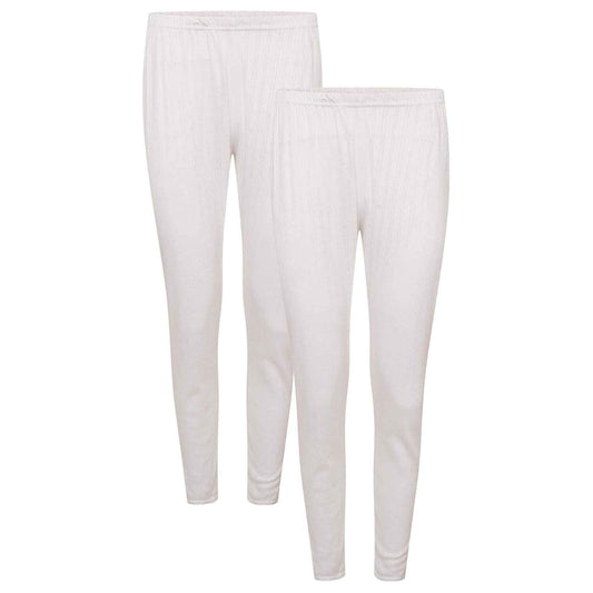Pack of 2 Womens Thermal Pants Advanced Insulating Yarn Cotton Rich Ribbed Comfort Fit for Running Hiking Workwear in White Grey Black by Heatwave Thermalwear