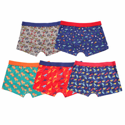 Pack of 5 Boys Boxer Shorts Fun Prints Comfortable Underpants Elastic Waistband Breathable Stretchable Kids Boxer Trunks for Everyday Wear by Sock Stack