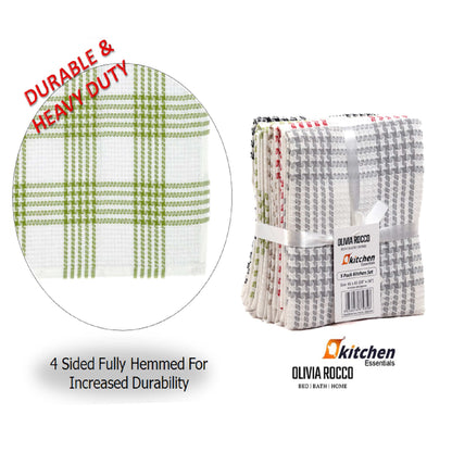 Pack of 5 Super Absorbent Quick Drying Houndstooth Cotton Tea Towels for Kitchen Durable Decorative Dish Towels 45cm x 65cm by OLIVIA ROCCO