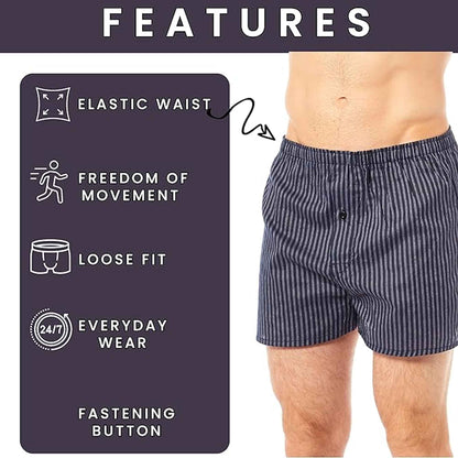 Pack of 6 Mens Loose Fit Woven Boxers with Comfort Waistband in Soft Cotton Blend Multiple Sizes and Colors Breathable Durable MB01 by Sock Stack