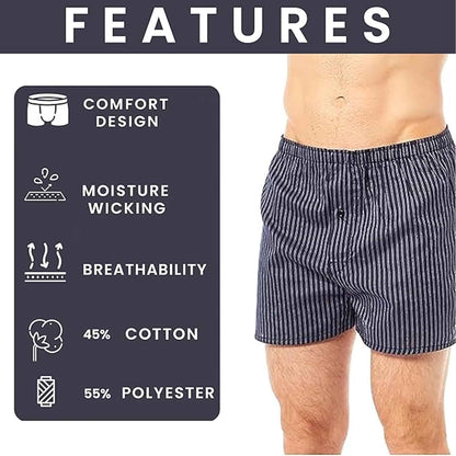 Pack of 6 Mens Loose Fit Woven Boxers with Comfort Waistband in Soft Cotton Blend Multiple Sizes and Colors Breathable Durable MB01 by Sock Stack