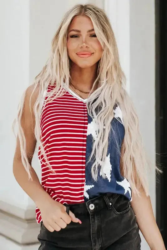 Red American Flag Stars and Stripes Tank Top-5