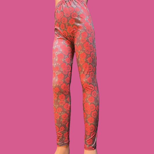 Red Rose full length stretch leggings