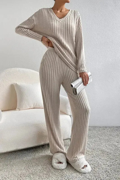 Ribbed Knit Slouchy Two-piece Outfit