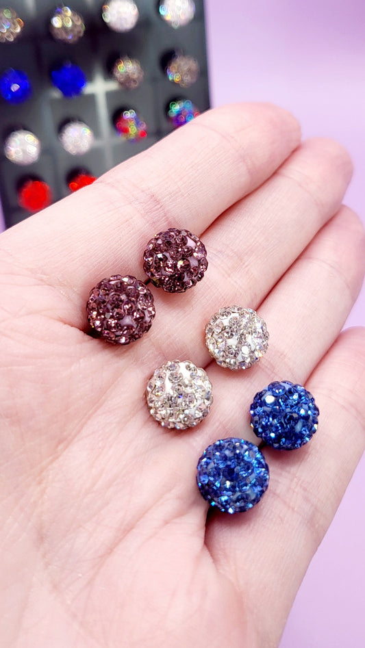 Round Glitter Ball Medium Crystal Earrings Medium Set Of 12