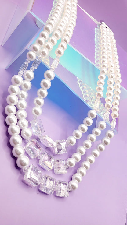 Square Pearl Multi Layer Necklace & Earrings
