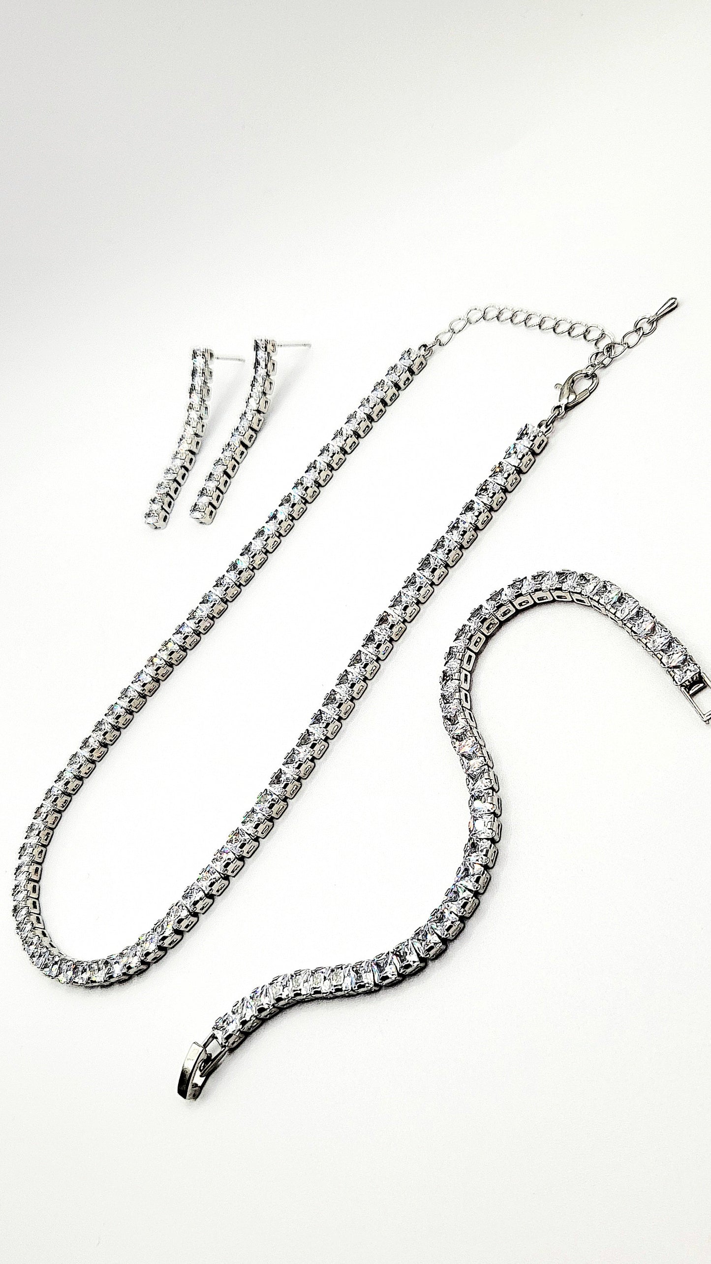Square Cut Crystal Tennis Necklace Trio Set