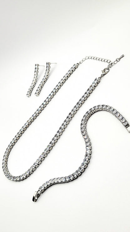 Square Cut Crystal Tennis Necklace Trio Set