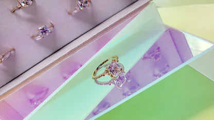 Princess Cut Crystal Gold Ring Box set of 12