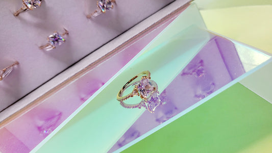 Princess Cut Crystal Gold Ring Box set of 12