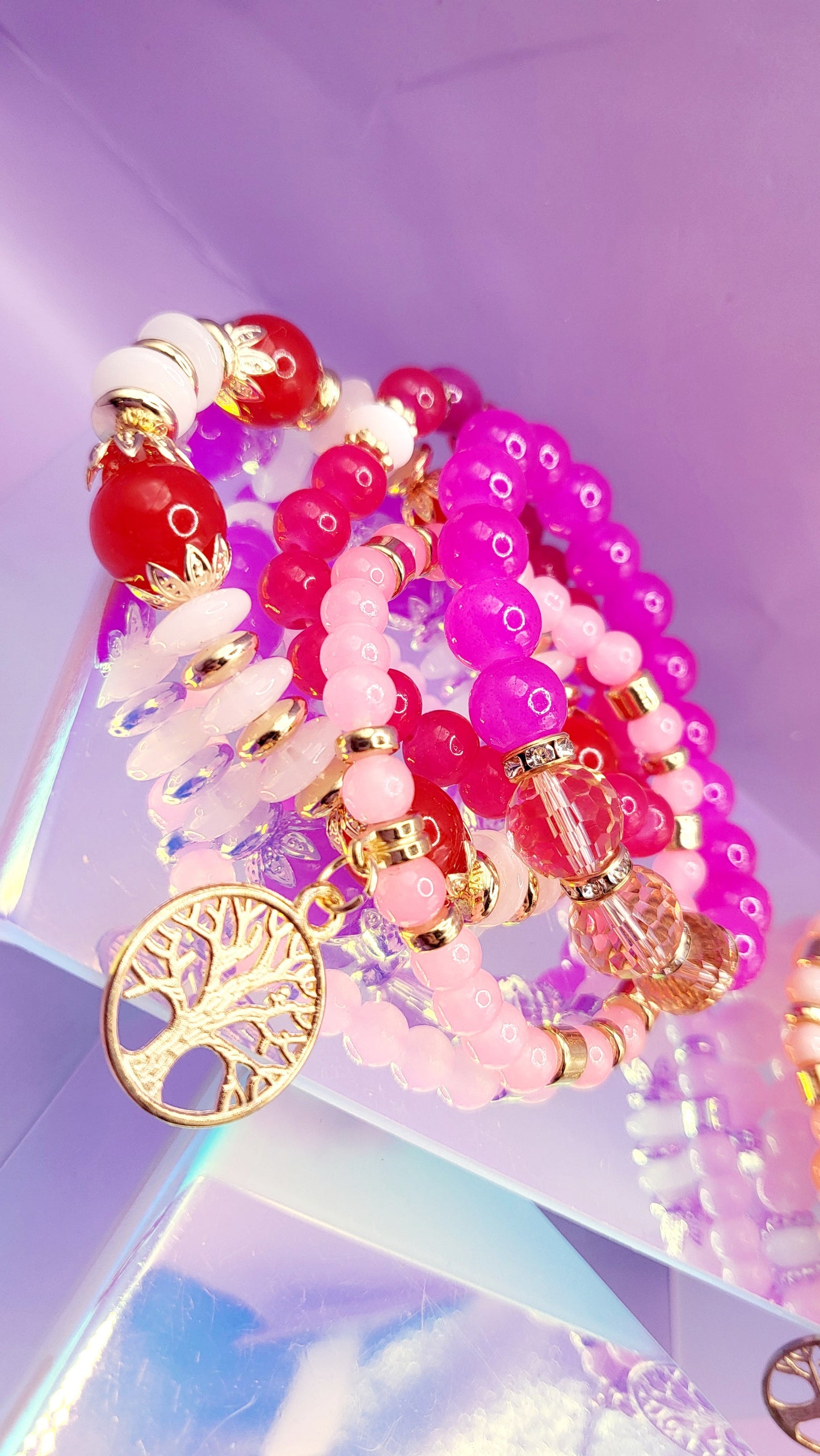 Tree Charm Ceramic Beaded Bracelet Set