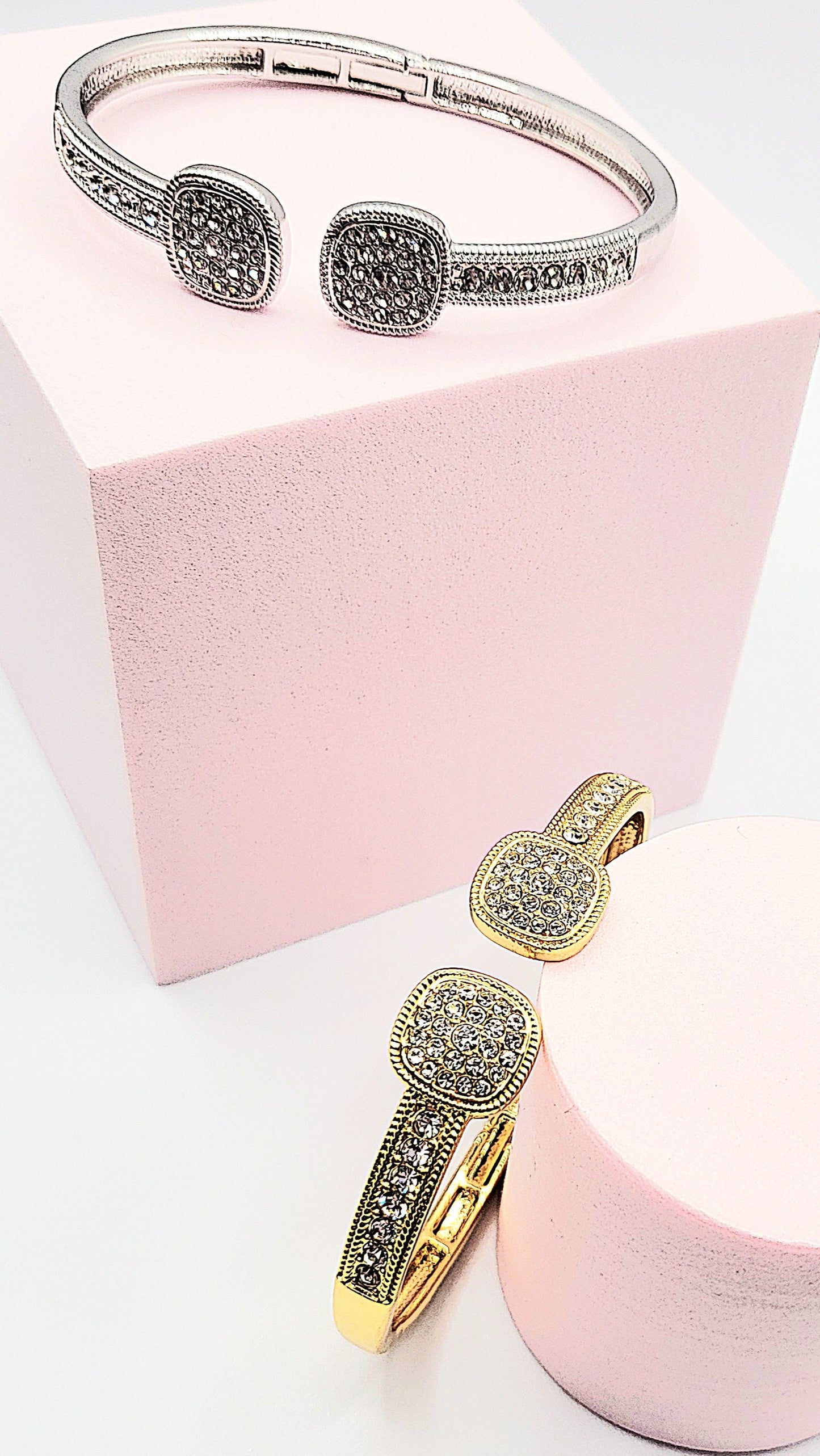 Square Crystal Stacking Bangle Stainless Steel