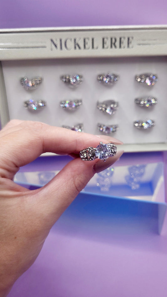 Ultimate Crystal Ring Silver Box set of 12
