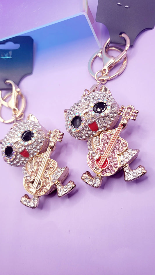 Singing Guitar Cat Key Ring