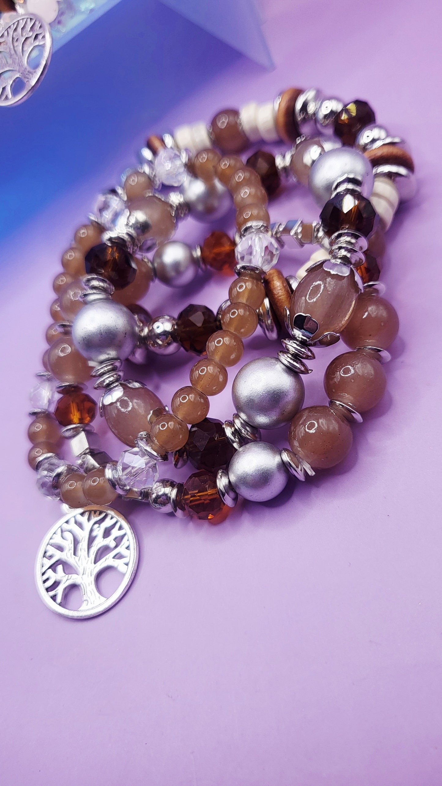 Tree Charm Ceramic Beaded Bracelet Set
